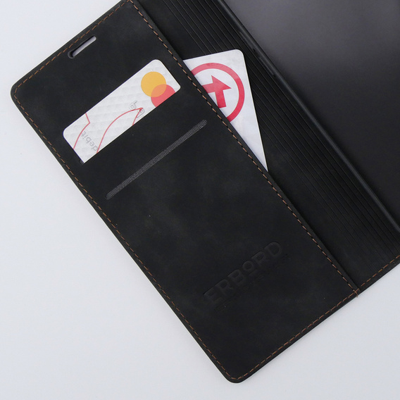 Etui do iPhone 15 Pro, ERBORD Vintage portfel z klapką, czarne