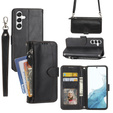 Etui z klapką do Samsung Galaxy A25 5G, Wallet Zipper Pocket, z paskiem na ramię, czarne