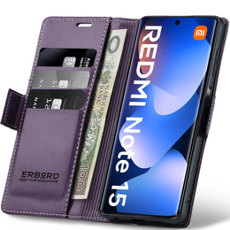 Etui do Xiaomi Redmi Note 15 5G / Poco M8 5G, ERBORD Glossy Litchi, portfel z klapką, fioletowe