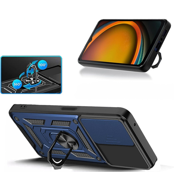Etui z podstawką i przesłoną aparatu do Samsung Galaxy Xcover 7 Pro – granatowe, pancerne, z ochroną kamery