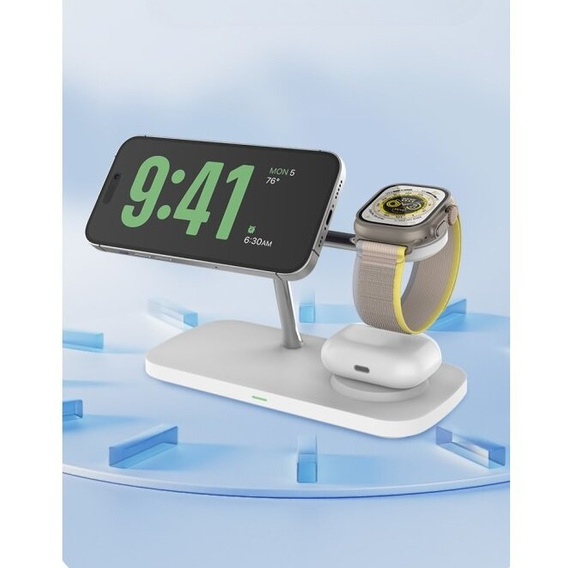Ładowarka indukcyjna Qi2 3w1 15W do iPhone/ Apple Watch / Airpods / Galaxy / Galaxy Watch/ Galaxy Buds, biała