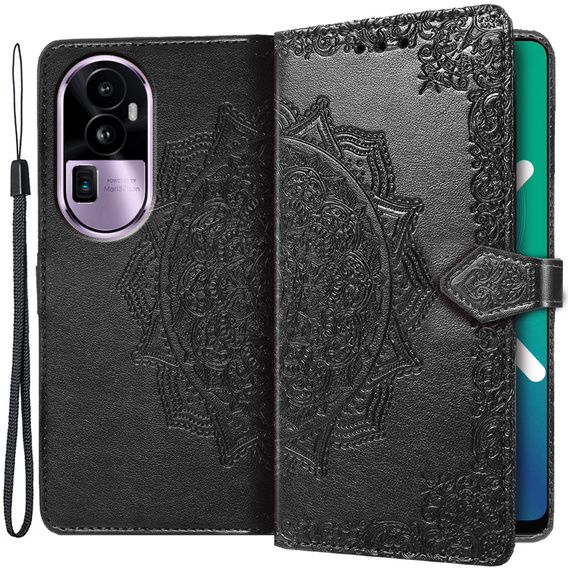 Etui z klapką do Oppo Reno 10 / 10 Pro, Mandala, czarne