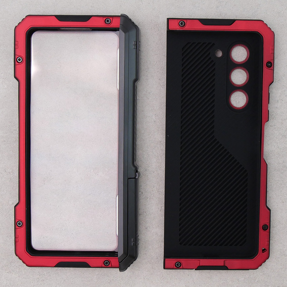 Etui pancerne do Samsung Galaxy Z Fold 5 5G, aluminiowe, z podstawką i miejscem na rysik, czerwone