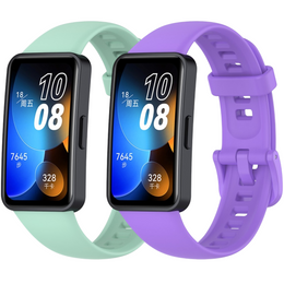 Pasek Silikonowy do Huawei Band 8 / Huawei Band 9 / Huawei Band 10, Jasnozielony, Fioletowy