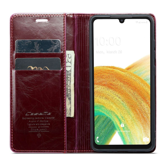 Etui z klapką CASEME do Samsung Galaxy A33 5G, Waxy Textured, czerwone