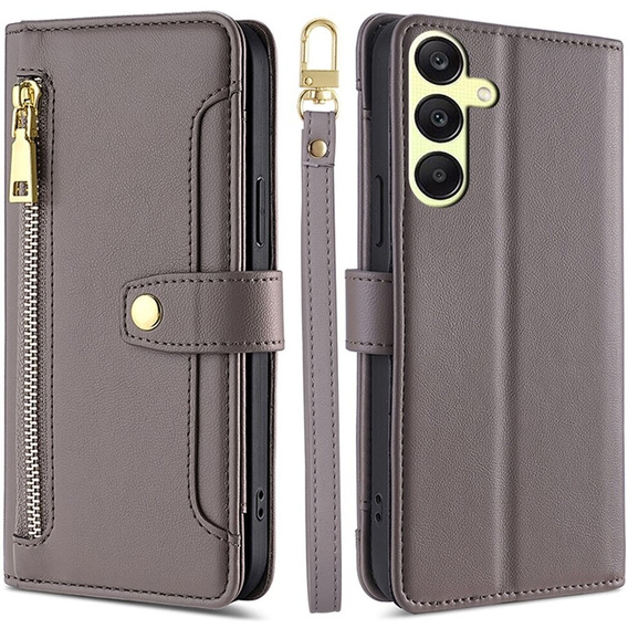 Etui z klapką do Samsung Galaxy A25 5G, Wallet Zipper Pocket, szare