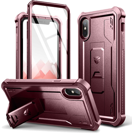 Etui pancerne do iPhone XS Max, Dexnor Full Body, czerwone