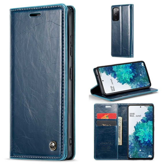 Etui z klapką CASEME do Samsung Galaxy S20 FE / 5G, Waxy Textured, niebieskie