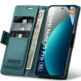 Etui do Xiaomi Redmi Note 15 Pro 5G, ERBORD Glossy Litchi, portfel z klapką, zielone