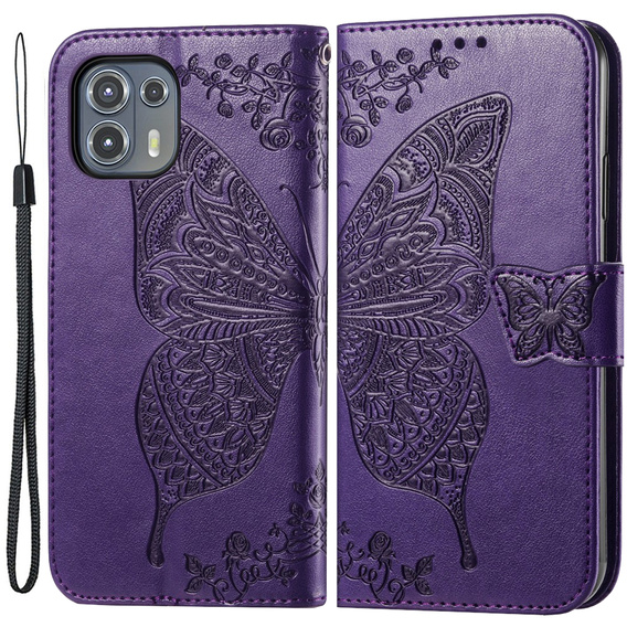 Etui z klapką do Motorola Edge 20 Lite, Butterfly, fioletowe