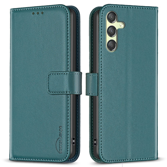 Etui z klapką do Samsung Galaxy A25 5G, BINFEN Wallet, zielone + szkło 9H