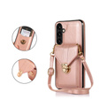 Etui do Samsung Galaxy A25 5G, Card Holder, z paskiem na ramię, różowe rose gold