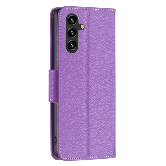 Etui z klapką do Samsung Galaxy A15, Wallet Litchi Leather, fioletowe + szkło 9H