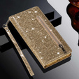 Etui z klapką do Samsung Galaxy A56 5G, Wallet Zipper Pocket Glittery, złote