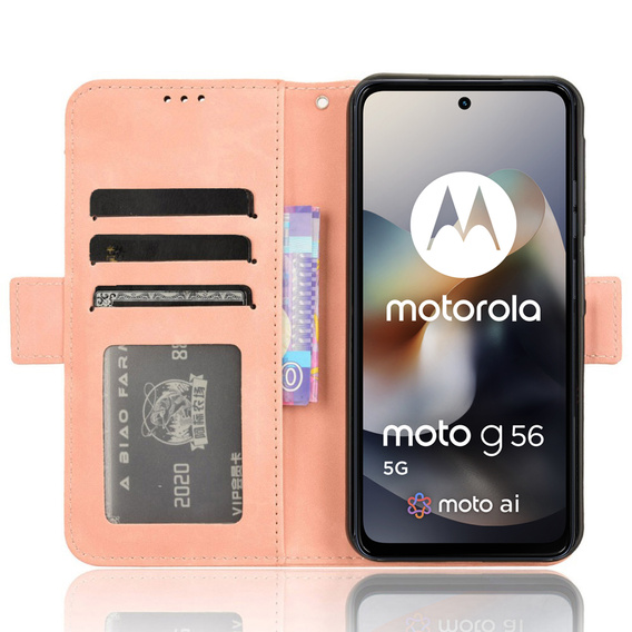 Etui z klapką do Motorola Moto G56 5G, Card Slot, różowe