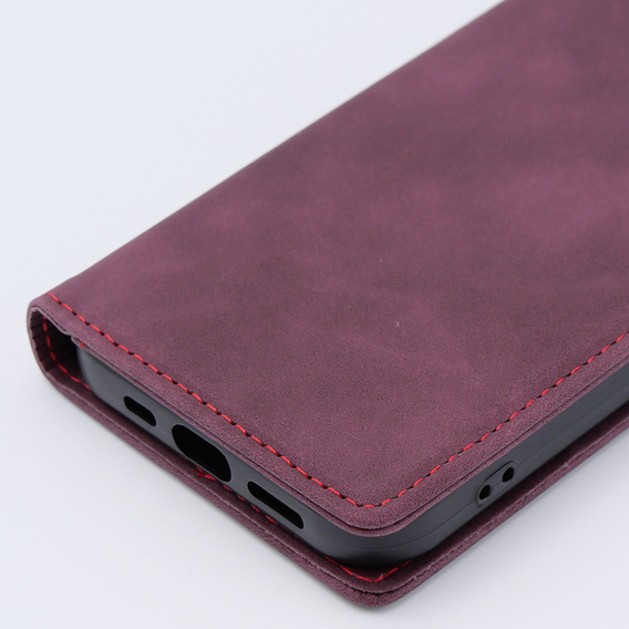 Etui do iPhone 15, ERBORD Vintage portfel z klapką, czerwone