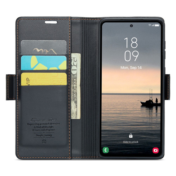 Etui z klapką do Samsung Galaxy S23 FE, CASEME Wallet, czarne + szkło 9H