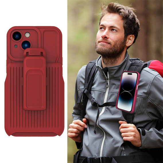 Pancerne Etui Belt Clip do iPhone 14, z klipsem, czerwone