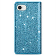 Etui z klapką do iPhone 16E, Card Slot Glittery, niebieskie