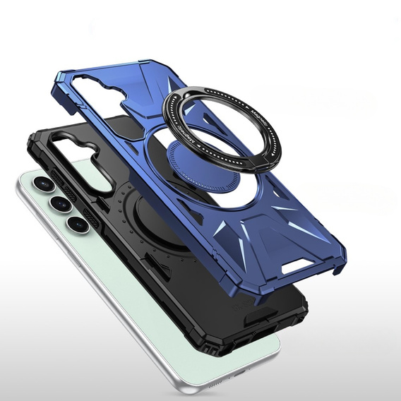 Etui do Samsung Galaxy A15 5G, pancerne do MagSafe z podstawką, niebieskie + szkło 9H
