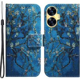 Etui z klapką do Realme C55, Wallet, Sakura niebieskie