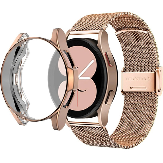 Bransoleta Milanese + Etui z osłoną na ekran do Samsung Galaxy Watch Active 2 40mm, Różowe złoto