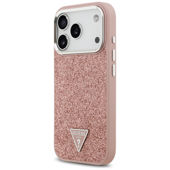 Etui GUESS do iPhone 17 Pro, Glitter Triangle Logo MagSafe, różowa