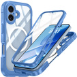 Etui do iPhone 17, Shockproof, ze szkłem, do MagSafe, niebieskie