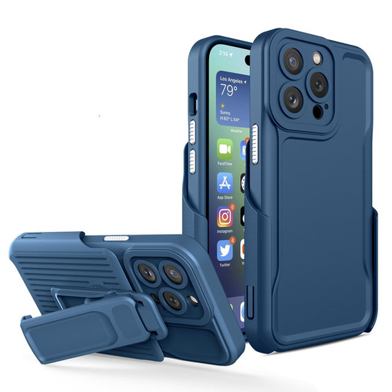 Pancerne Etui Belt Clip do iPhone 13 Pro Max, z klipsem, niebieskie