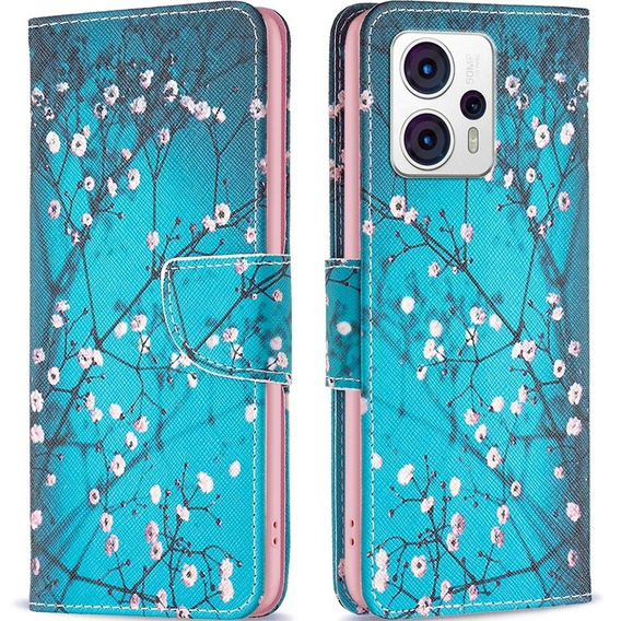 Etui z klapką do Motorola Moto G53 5G / G23 / G13, Wallet, Sakura niebieskie