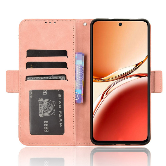 Etui z klapką do Oppo Reno 12FS / 12F, Card Slot, różowe