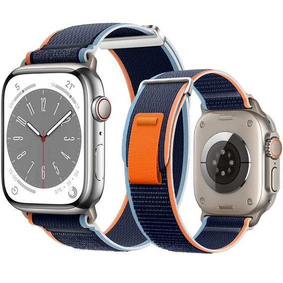 Pasek Nylonowy do Apple Watch 1/2/3/4/5/6/7/8/9/10/11/SE Ultra 1/2/3 42/44/45/46/49mm, Granatowy/Pomarańczowy