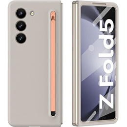 Etui do Samsung Galaxy Z Fold 5 5G, ze szkłem i rysikiem, szare / różowe