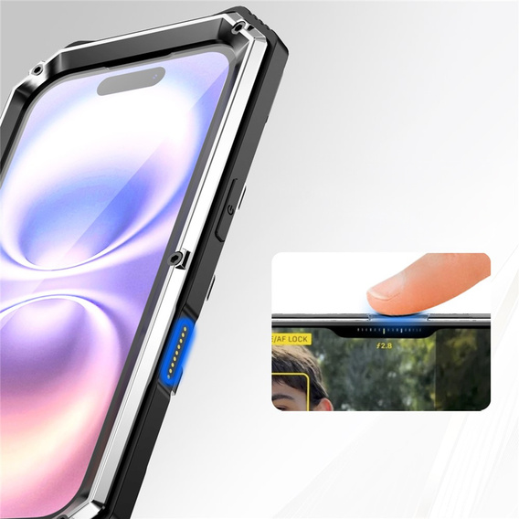 Etui pancerne do iPhone 17, R-JUST, z podstawką, srebrne