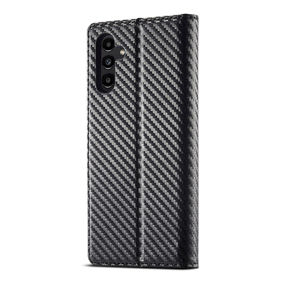 Etui z klapką do Samsung Galaxy A17 5G, LC.IMEEKE, z teksturą karbonu, czarne