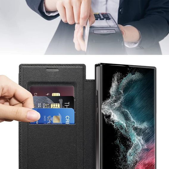 Etui z klapką do Samsung Galaxy S22 Ultra 5G, RFID Wallet MagSafe z ochroną aparatu, czarne