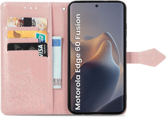 Etui z klapką do Motorola Edge 60 Fusion, Mandala, różowe