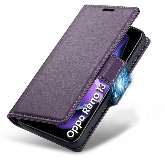 Etui do Oppo Reno 13, ERBORD Glossy Litchi, portfel z klapką, fioletowe