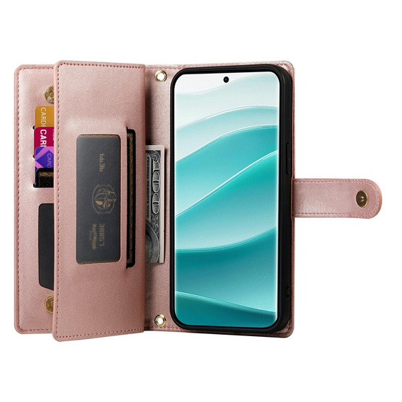 Etui z klapką do Xiaomi Redmi Note 15 Pro 5G, Wallet Zipper Pocket, różowe