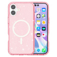 Etui do iPhone 17, do MagSafe, brokatowe, półprzezroczyste różowe