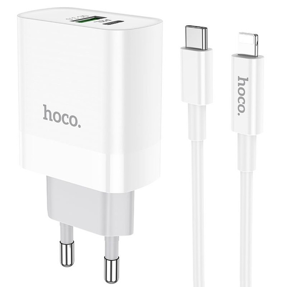 HOCO C80A Ładowarka Sieciowa PD 20W QC3.0 + Kabel USB-C - Lightning 1m, White