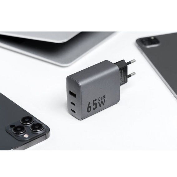 Forcell Ładowarka Sieciowa USB-A / 2x USB-C 3A GaN 65W PD QC 4.0, szara