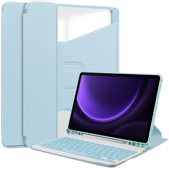 Etui z klawiaturą do Samsung Galaxy Tab S10 Lite / S10 FE / S9 FE, Rotary 360° Leather, jasnoniebieskie
