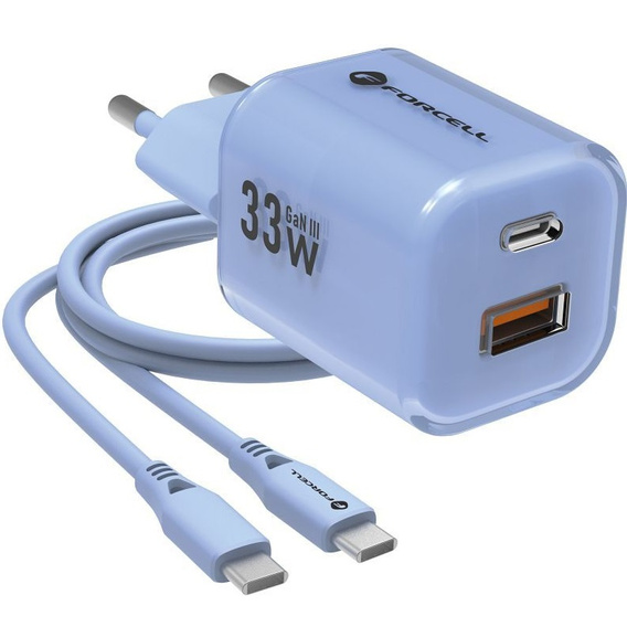 Forcell F-Energy GaN III Crystal Color VT-41 33W – ładowarka z kablem USB-C - niebieska