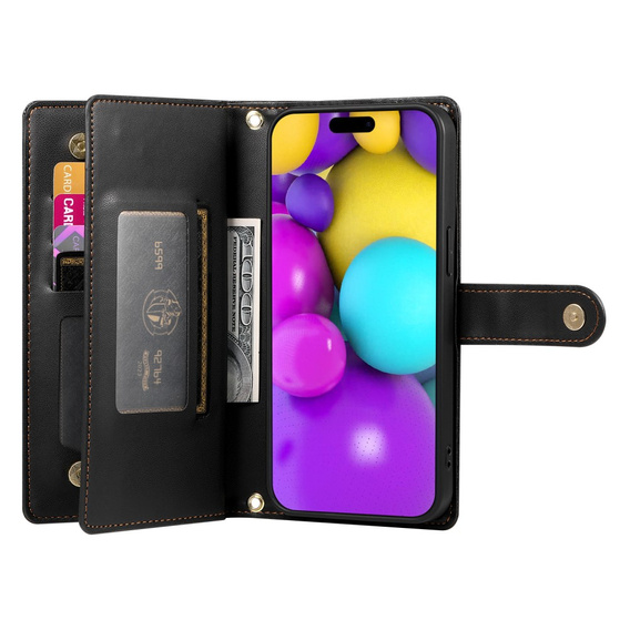 Etui z klapką do iPhone 16 Plus, Wallet Zipper Pocket, czarne