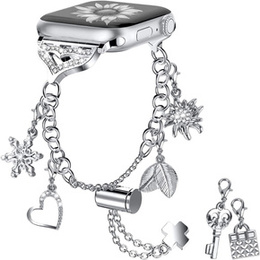 Kobieca bransoleta do Apple Watch 1/2/3/4/5/6/7/8/9/10/11/SE Ultra 1/2/3 42/44/45/46/49mm, Srebrna
