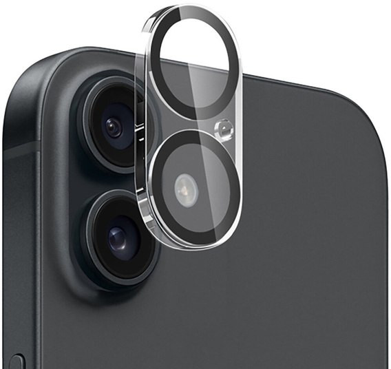 Szkło na aparat do iPhone 16 / 16 Plus, przezroczyste z czarnymi obwódkami