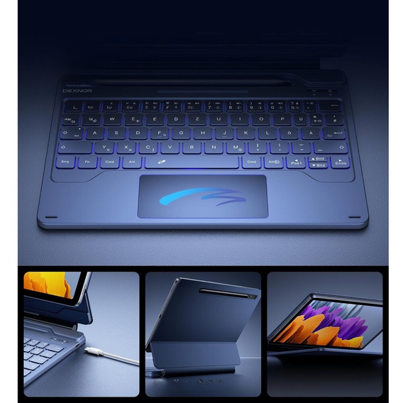 Etui z klawiaturą do Samsung Galaxy Tab S10 Lite / S10 FE / S9 FE / S9, Dexnor Magnetic Keyboard Touchpad, niebieskie