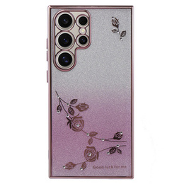 Etui do Samsung Galaxy S24 Ultra, Glitter Flower, różowe rose gold