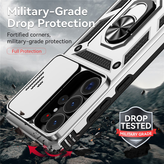 Etui pancerne do Samsung Galaxy S26 Ultra, CamShield Slide, srebrne